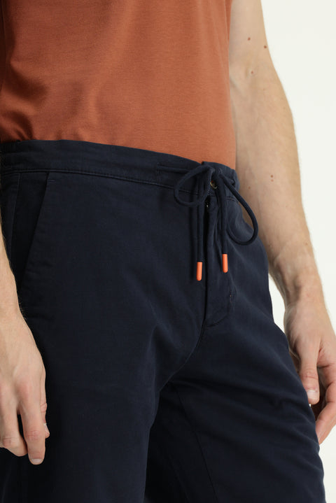 Koyu Lacivert Regular Fit Standart Kesim Beli Lastikli İpli Pamuklu Bermuda Şort