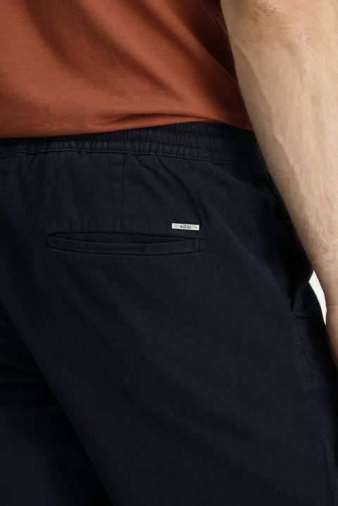 Koyu Lacivert Regular Fit Standart Kesim Beli Lastikli İpli Pamuklu Bermuda Şort