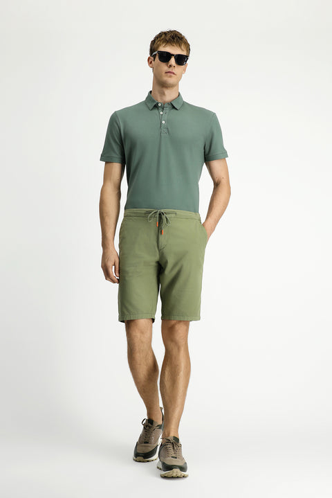 Light Khaki Regular Fit Standard Cut Elasticated Waist Cotton Bermuda Shorts with Drawstring