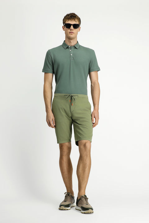 Light Khaki Regular Fit Standard Cut Elasticated Waist Cotton Bermuda Shorts with Drawstring