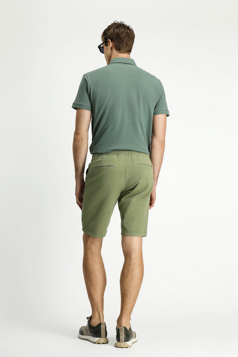 Light Khaki Regular Fit Standard Cut Elasticated Waist Cotton Bermuda Shorts with Drawstring
