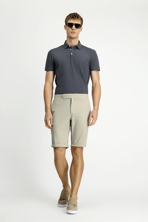 Açık Bej Super Slim Fit Eksra Dar Kesim Techno-Line Likralı Bermuda Şort