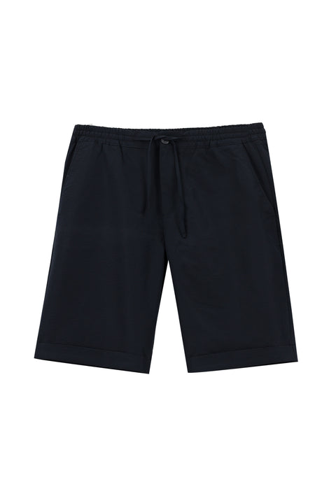 Dark Navy Techno-Line Slim Fit Skinny Cut Elasticated Waist Drawstring Printed Bermuda Shorts