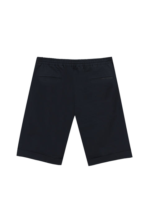 Dark Navy Techno-Line Slim Fit Skinny Cut Elasticated Waist Drawstring Printed Bermuda Shorts