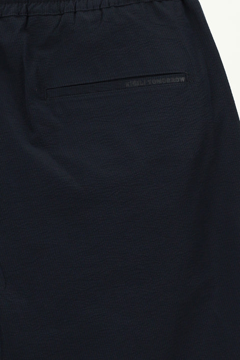 Dark Navy Techno-Line Slim Fit Skinny Cut Elasticated Waist Drawstring Printed Bermuda Shorts