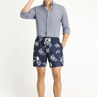Dark Navy Patterned Swim Shorts