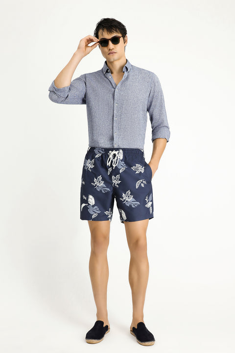 Dark Navy Patterned Swim Shorts