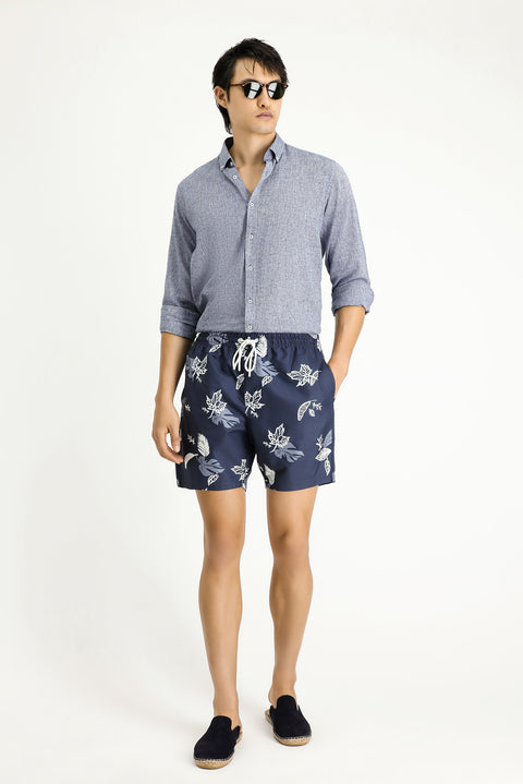 Dark Navy Patterned Swim Shorts