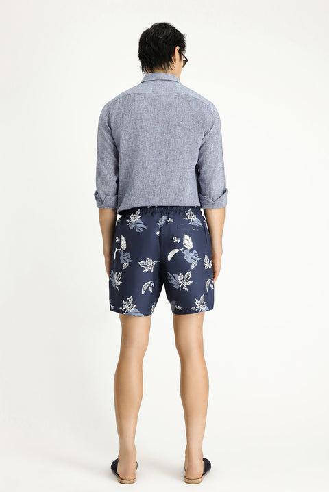 Dark Navy Patterned Swim Shorts
