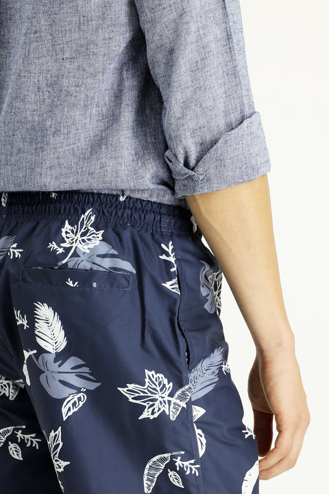 Dark Navy Patterned Swim Shorts