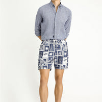 Dark Navy Patterned Swim Shorts