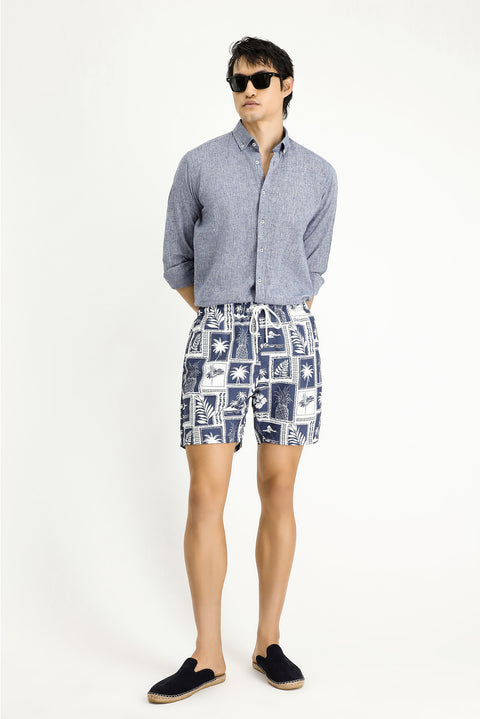 Dark Navy Patterned Swim Shorts