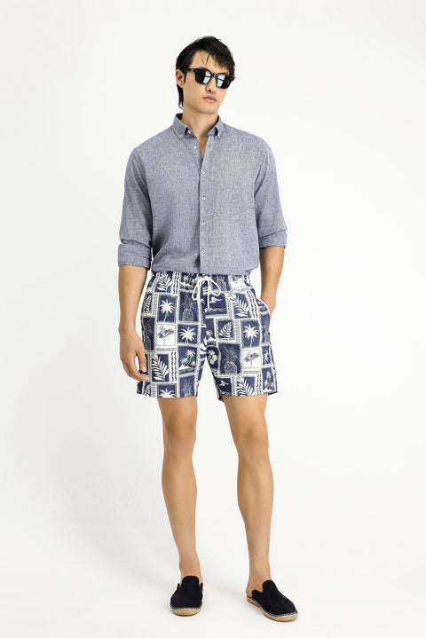 Dark Navy Patterned Swim Shorts