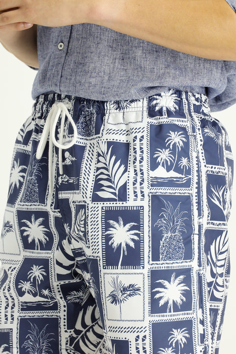 Dark Navy Patterned Swim Shorts