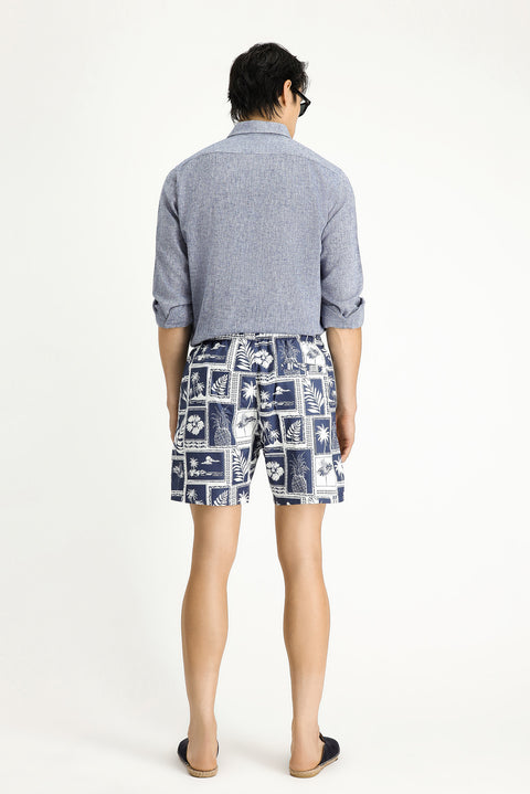 Dark Navy Patterned Swim Shorts