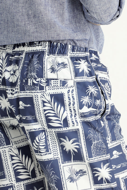 Dark Navy Patterned Swim Shorts