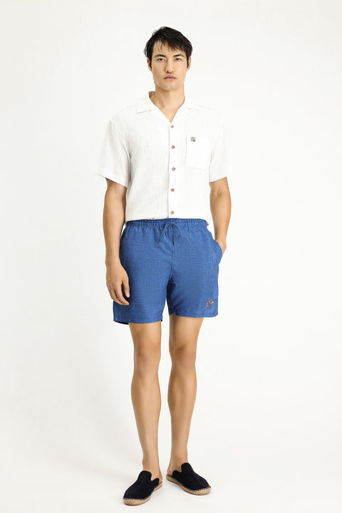 Dark Indigo Patterned Swim Shorts