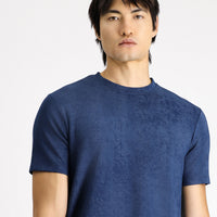 Light Navy Blue Crew Neck Regular Fit Patterned Lycra T-shirt