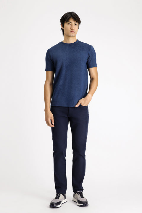 Light Navy Blue Crew Neck Regular Fit Patterned Lycra T-shirt