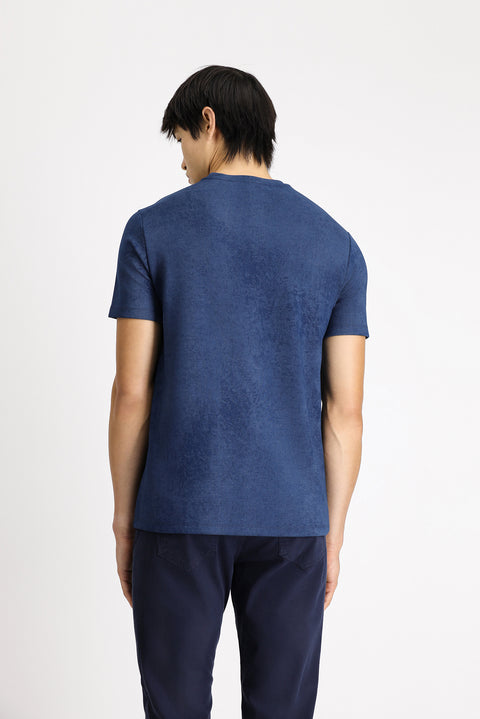Light Navy Blue Crew Neck Regular Fit Patterned Lycra T-shirt