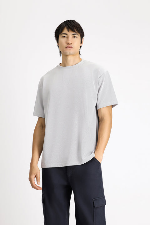 Medium Grey Crew Neck Oversize Lycra T-Shirt