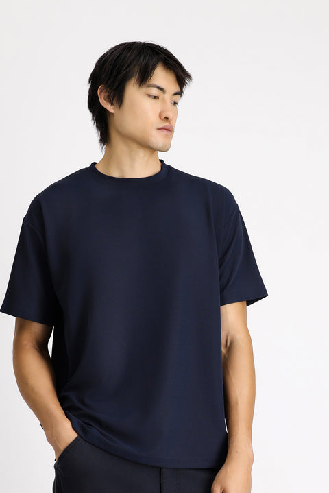 Dark Navy Crew Neck Oversize Lycra T-shirt