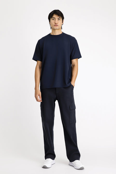 Dark Navy Crew Neck Oversize Lycra T-shirt
