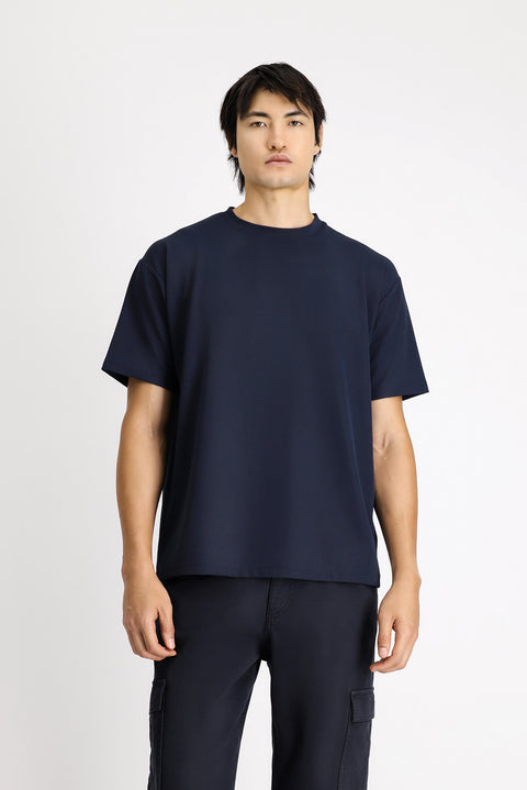 Dark Navy Crew Neck Oversize Lycra T-shirt