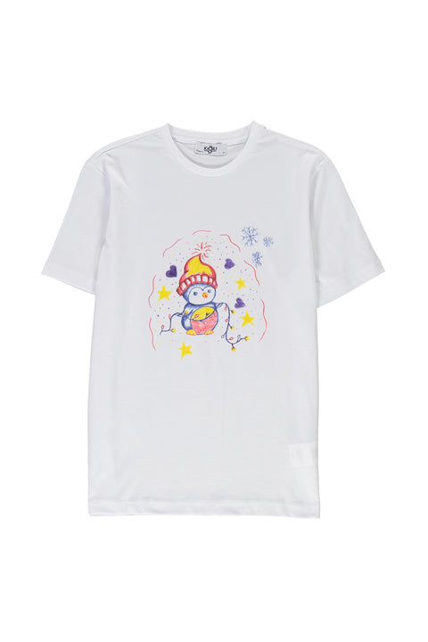 White SOBE Foundation Crew Neck Regular Fit Cotton T-Shirt with Penguin Hood