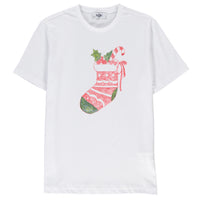 White SOBE Foundation Crew Neck Regular Fit Christmas Stocking Cotton T-Shirt
