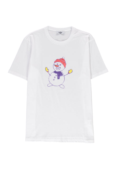 White SOBE Foundation Crew Neck Regular Fit Snowman Cotton T-Shirt