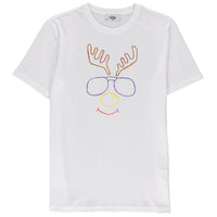 White SOBE Foundation Crew Neck Regular Fit Deer with Glasses Cotton T-Shirt