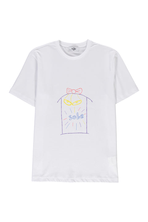 White SOBE Foundation Crew Neck Regular Fit Cotton T-Shirt with Sobe Lettering and Bell Motif