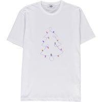 White SOBE Foundation Crew Neck Regular Fit Purple Striped Christmas Light Motif Cotton T-shirt