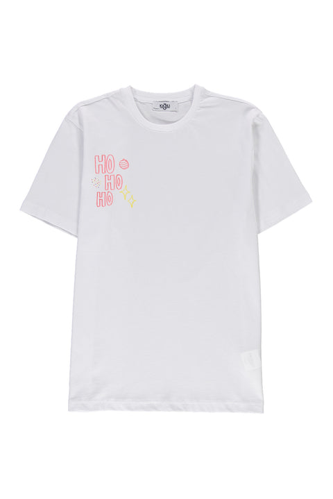 White SOBE Foundation Crew Neck Regular Fit Cotton T-Shirt with HO HO HO Print