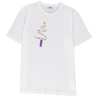 White SOBE Foundation Crew Neck Regular Fit Cotton T-Shirt with Red Heart and Christmas Tree Motif