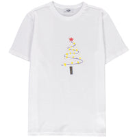 White SOBE Foundation Crew Neck Regular Fit Cotton T-Shirt with Yellow Heart and Christmas Tree Motif