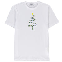 White SOBE Foundation Crew Neck Regular Fit Cotton T-Shirt with Green Heart and Christmas Tree Motif