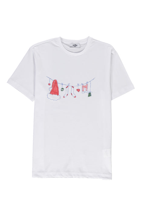 White SOBE Foundation Crew Neck Regular Fit Christmas Themed Cotton T-Shirt