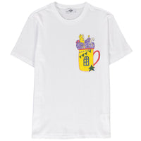 White SOBE Foundation Crew Neck Regular Fit Cotton T-shirt with Yellow Cup Pattern