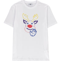White SOBE Foundation Crew Neck Regular Fit Deer Print Cotton T-Shirt