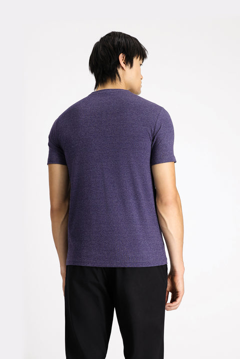 Indigo Melange Crew Neck Regular Fit Patterned Cotton T-shirt