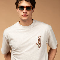 Light Beige Crew Neck Oversize Printed Cotton T-Shirt