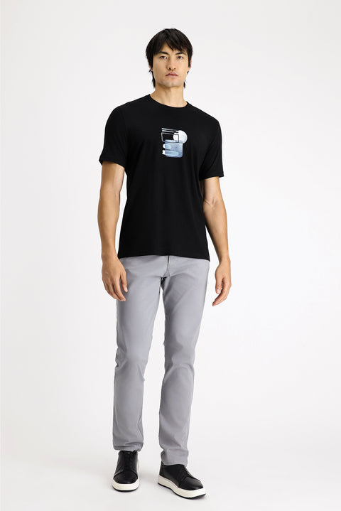 Black Eco-Line Crew Neck Regular Fit Printed Cotton T-shirt