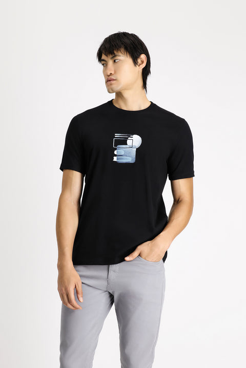 Black Eco-Line Crew Neck Regular Fit Printed Cotton T-shirt