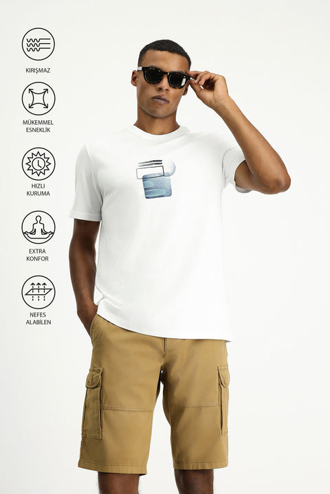 Off-White Eco-Line Crew Neck Regular Fit Printed Cotton T-Shirt