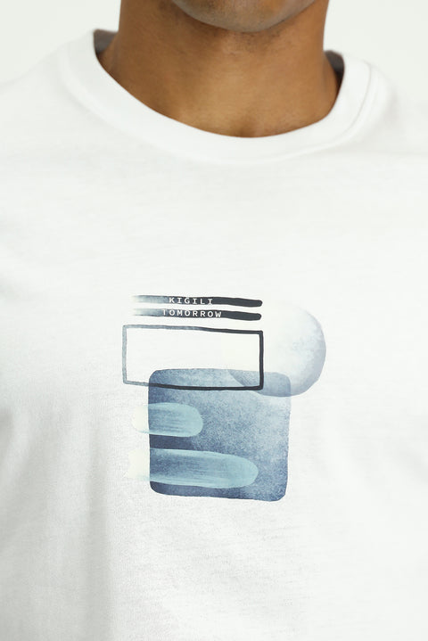 Off-White Eco-Line Crew Neck Regular Fit Printed Cotton T-Shirt