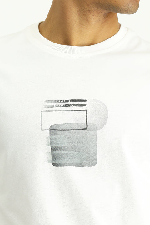 Off-White Eco-Line Crew Neck Regular Fit Printed Cotton T-Shirt