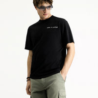 Black Crew Neck Regular Fit Patterned Cotton T-shirt