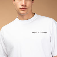 White Crew Neck Regular Fit Patterned Cotton T-shirt